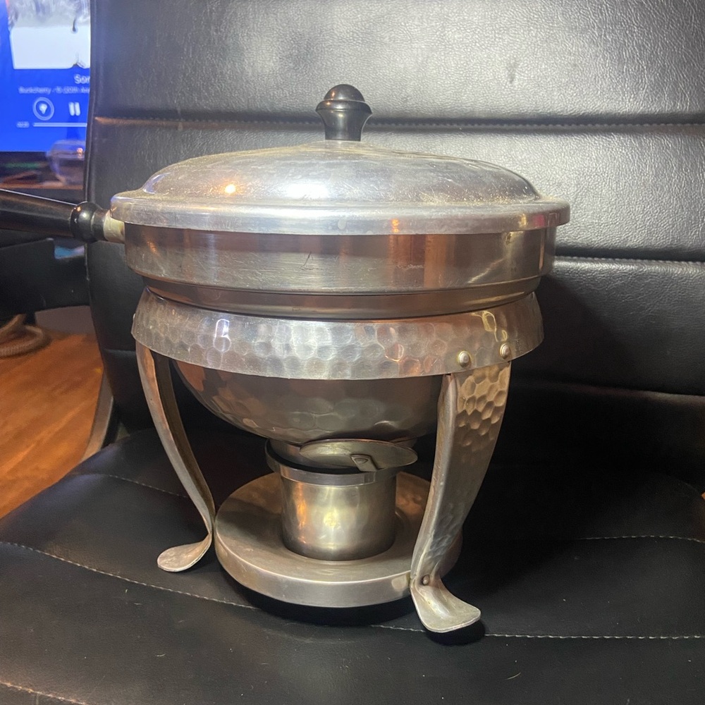 Piece Vintage Aluminum Chafing Dish Fondue Double Boiler Food Warmer